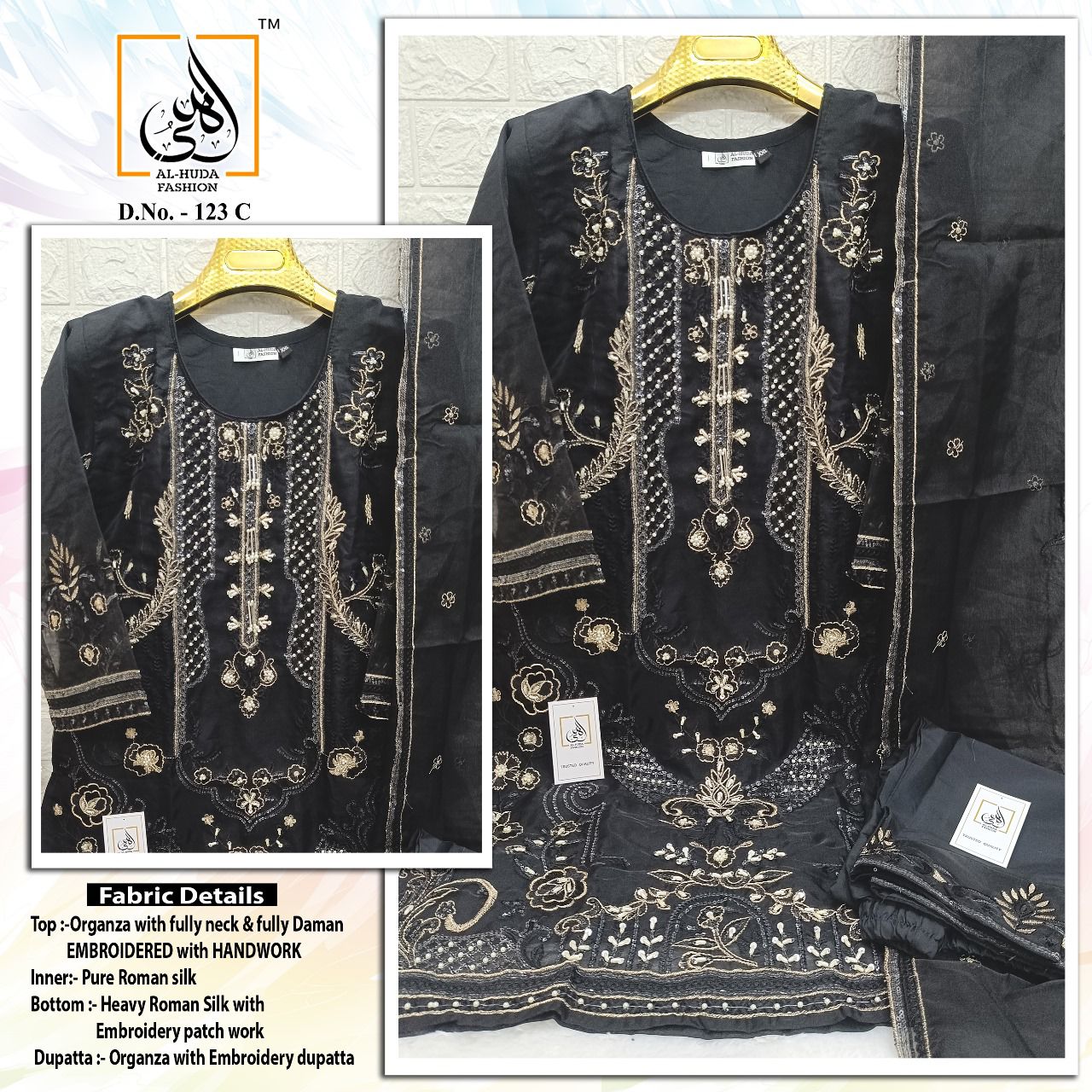 Al Huda 123 A To D Organza Embroidery Pakistani Readymade Suits Wholesale Market In Surat